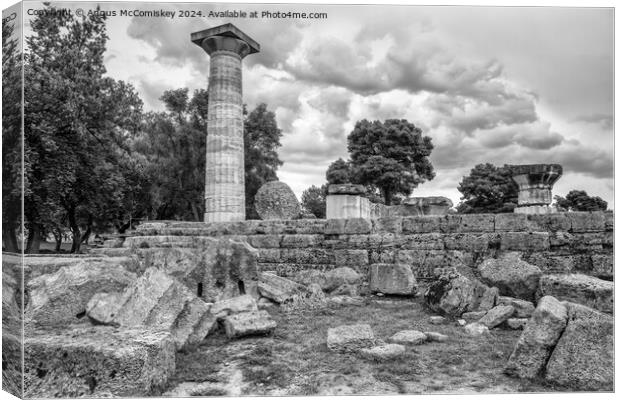 Temple of Zeus at ancient Olympia, Greece mono Canvas Print by Angus McComiskey