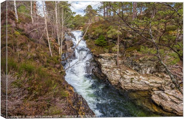 Waterfall on River Lui near Braemar in Scotland Canvas Print by Angus McComiskey