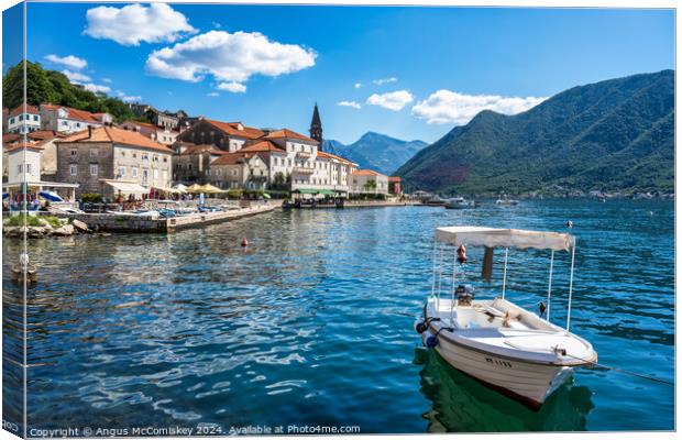 Perast waterfront on Bay of Kotor in Montenegro Canvas Print by Angus McComiskey