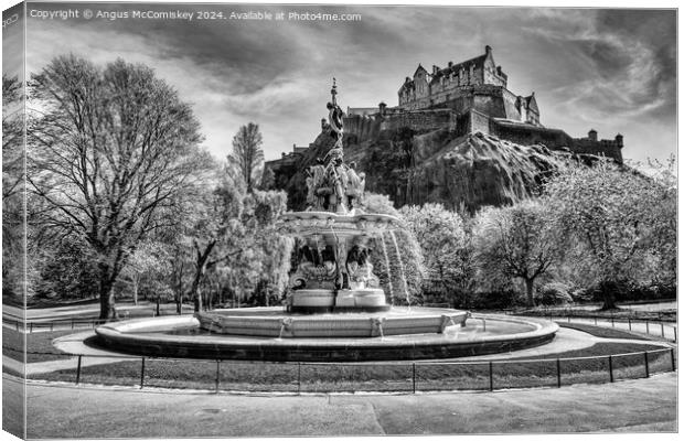 Ross Fountain and Edinburgh Castle in spring mono Canvas Print by Angus McComiskey