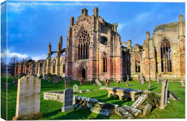 Ruins of Melrose Abbey, Scottish Borders Canvas Print by Angus McComiskey