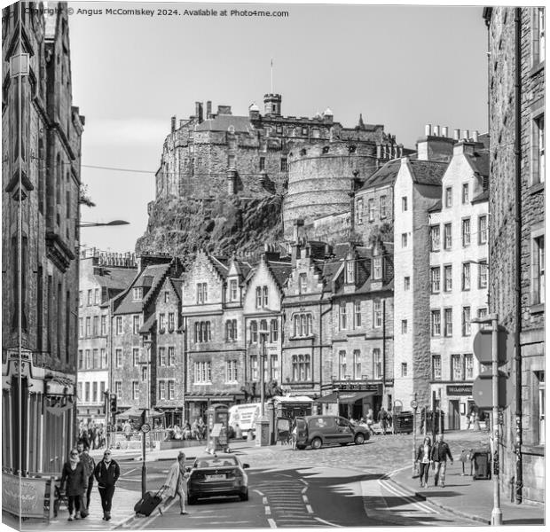 Edinburgh Castle and Grassmarket (black and white) Canvas Print by Angus McComiskey