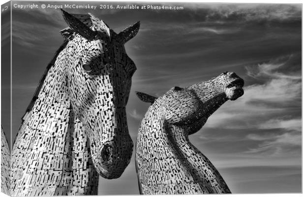 The Kelpies Falkirk black and white Canvas Print by Angus McComiskey