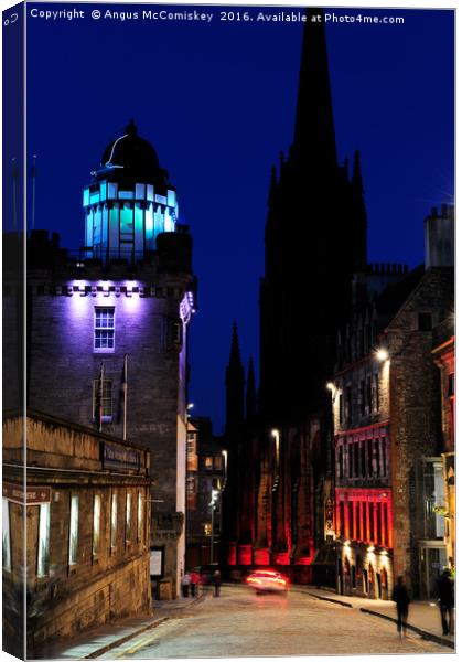 Edinburgh Royal Mile and Camera Obscura at night Canvas Print by Angus McComiskey