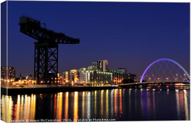 Finnieston Crane and Clyde Arc Bridge at night Canvas Print by Angus McComiskey