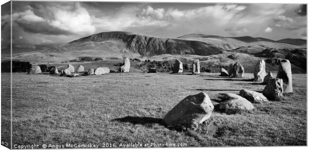 Castlerigg Stone Circle mono panoramic Canvas Print by Angus McComiskey