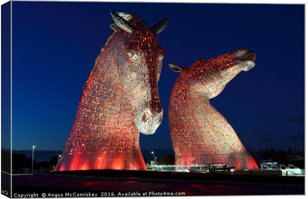 The Kelpies by night 2, Falkirk Canvas Print by Angus McComiskey