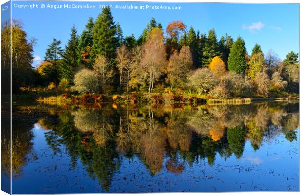Autumn reflections Penicuik Pond Canvas Print by Angus McComiskey