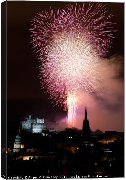 Edinburgh Festival Fireworks from Salisbury Crags Canvas Print by Angus McComiskey