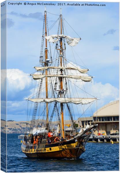 Tall ship arriving at Hobart harbour Tasmania Canvas Print by Angus McComiskey