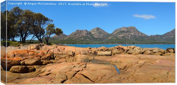 Coles Bay looking towards Hazard Mountains Canvas Print by Angus McComiskey