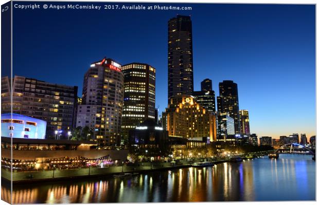 Melbourne Southbank skyline at dusk Canvas Print by Angus McComiskey