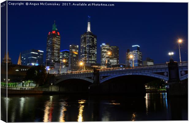 Melbourne Princes Bridge and skyline at dusk Canvas Print by Angus McComiskey