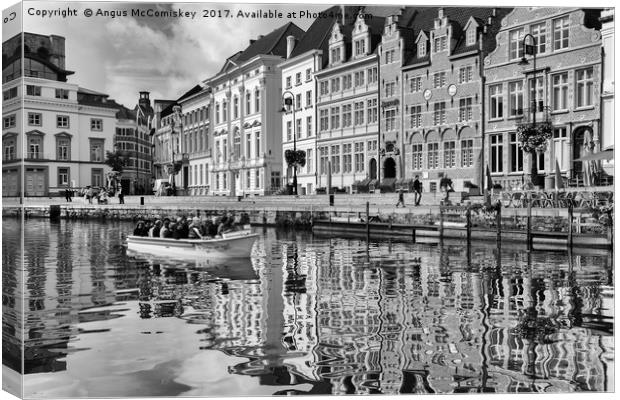 On the River Leie in Ghent, Belgium (mono) Canvas Print by Angus McComiskey