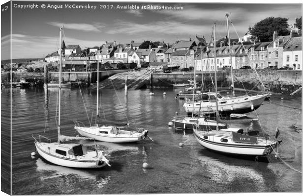Yachts at anchor in St Monans harbour (mono) Canvas Print by Angus McComiskey