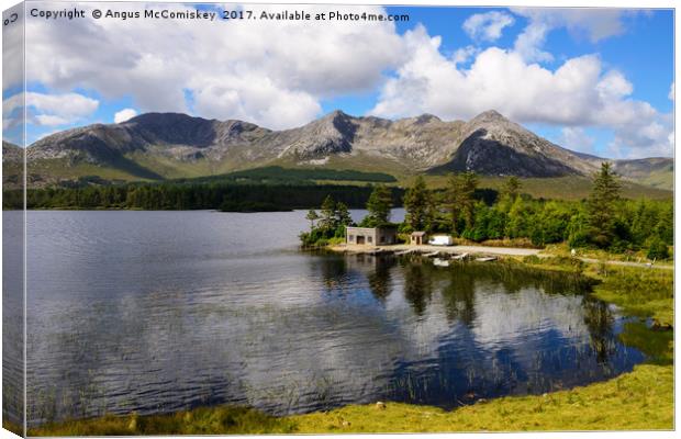 Boathouse on Lough Inagh, County Galway Canvas Print by Angus McComiskey