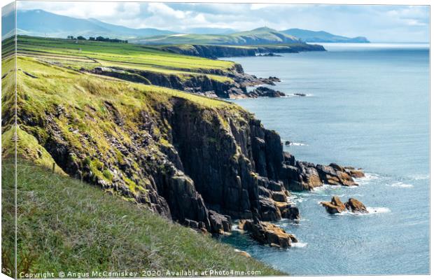 Sea cliffs at Dun Beag on Dingle Peninsula Canvas Print by Angus McComiskey