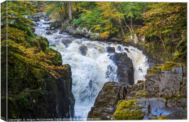 Black Linn Waterfall in autumn  Canvas Print by Angus McComiskey