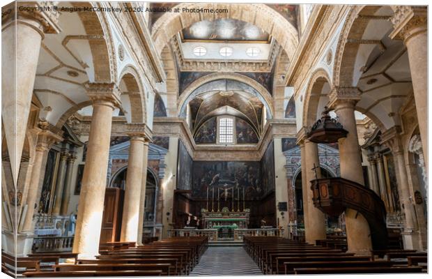 Interior of Gallipoli Cathedral in Puglia, Italy Canvas Print by Angus McComiskey