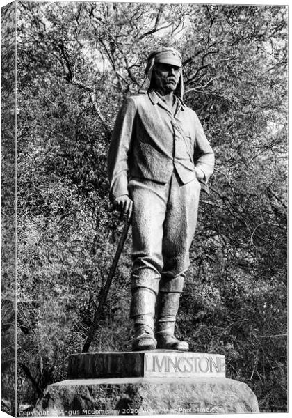 Statue of David Livingstone at Victoria Falls mono Canvas Print by Angus McComiskey