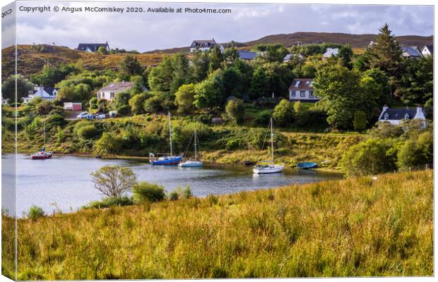 Boats tied up at Badachro village Canvas Print by Angus McComiskey