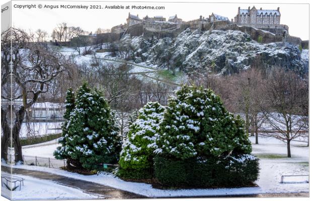 Princes Street Gardens Edinburgh in snow Canvas Print by Angus McComiskey