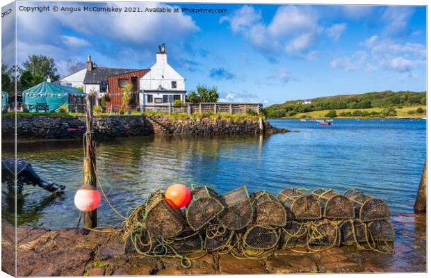Lobster pots and floats on Badachro jetty Canvas Print by Angus McComiskey