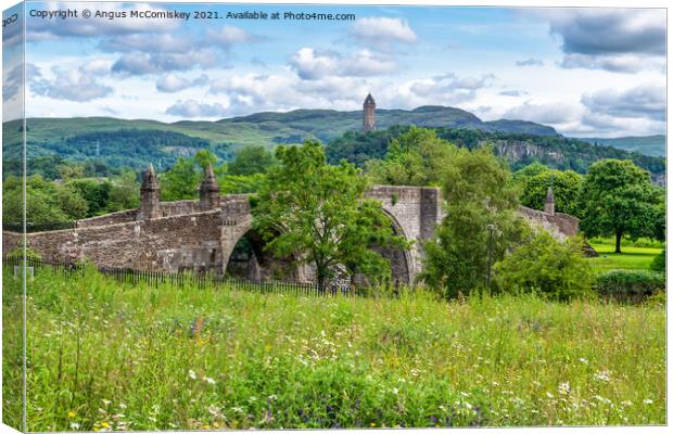 Old Stirling Bridge and Wallace Monument Canvas Print by Angus McComiskey