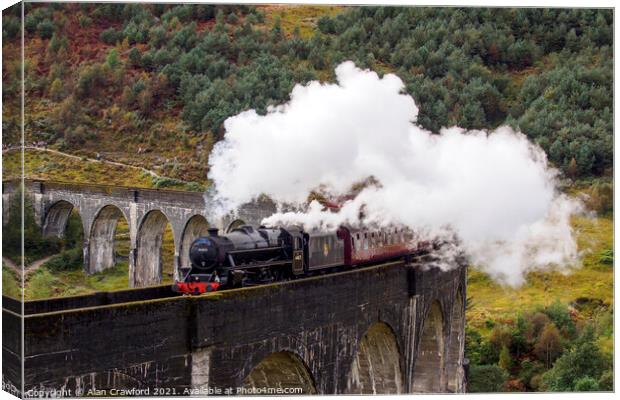 Steam Train on the Glenfinnan Viaduct, Scotland Canvas Print by Alan Crawford