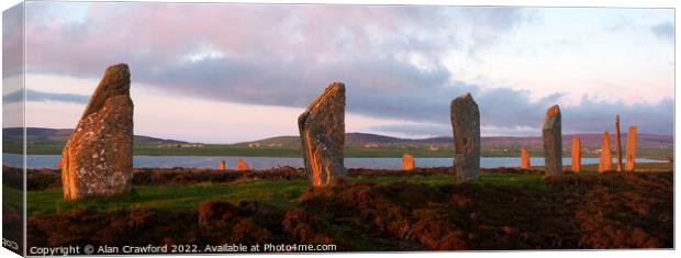 Sunset light at the Ring of Brodgar, Orkney Islands Canvas Print by Alan Crawford