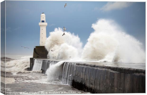 Storm waves at Aberdeen Harbour Canvas Print by Alan Crawford