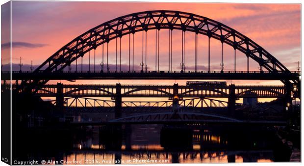 Tyne Bridges at Sunset Canvas Print by Alan Crawford
