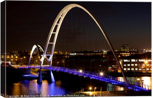 Night View of the Infinity Bridge, Stockton-on-Tee Canvas Print by Alan Crawford
