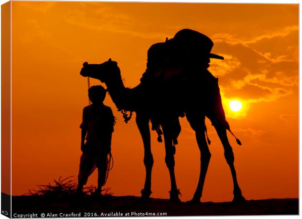 Camel and Minder, India Canvas Print by Alan Crawford