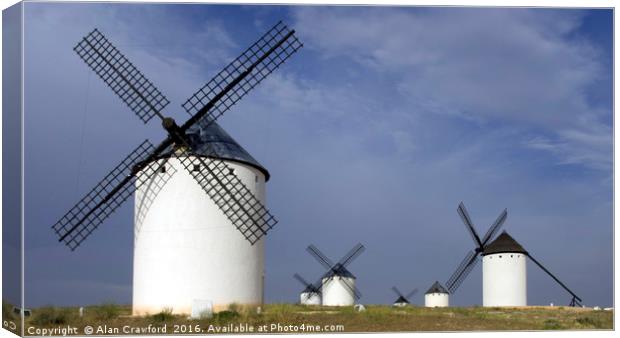 Windmills on La Mancha, Spain Canvas Print by Alan Crawford