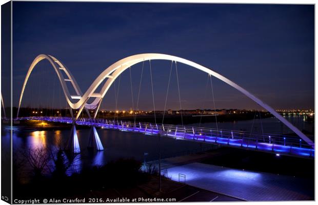 Night View of the Infinity Bridge, Stockton-on-Tee Canvas Print by Alan Crawford