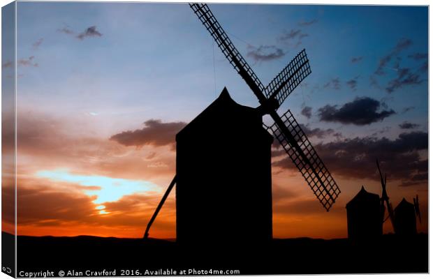 Sunset Windmills Canvas Print by Alan Crawford