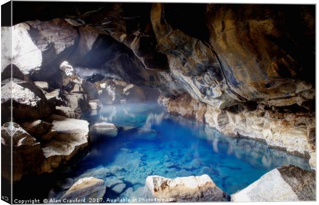 Grjotagja Cave and  Thermal Pool, Iceland Canvas Print by Alan Crawford