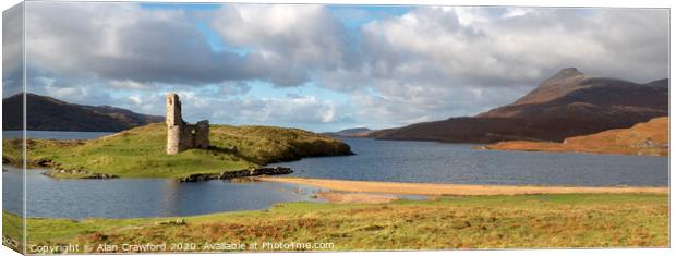 Ardvreck Castle at Loch Assynt, Scotland Canvas Print by Alan Crawford