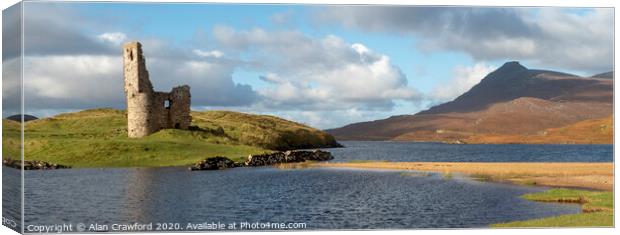 Ardvreck Castle at Loch Assynt, Scotland Canvas Print by Alan Crawford