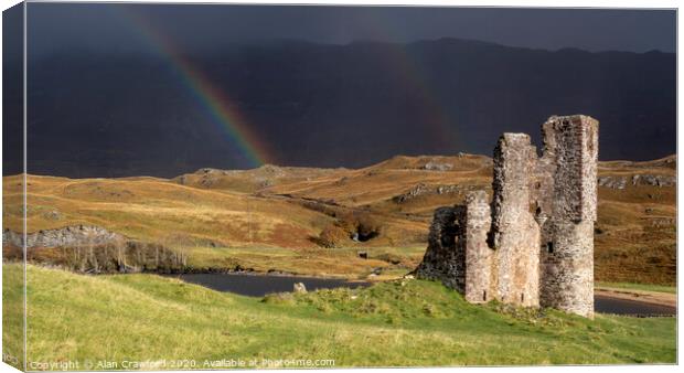 Rainbow at Ardvreck Castle, Scotland Canvas Print by Alan Crawford