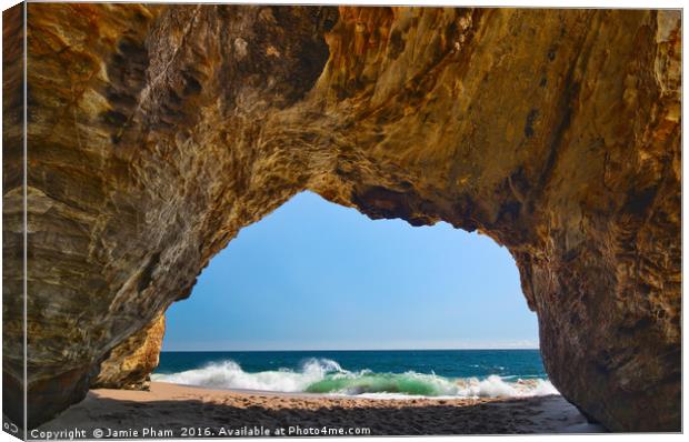 View of the natural tunnel of Hole in the Wall Bea Canvas Print by Jamie Pham