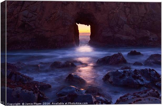 Sunset on Arch Rock in Pfeiffer Beach, Big Sur. Canvas Print by Jamie Pham