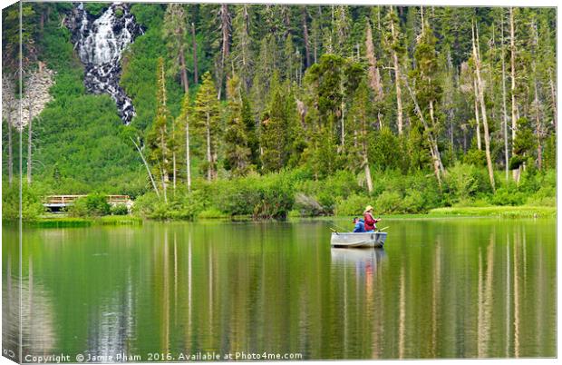 Two people fishing on a lake Canvas Print by Jamie Pham