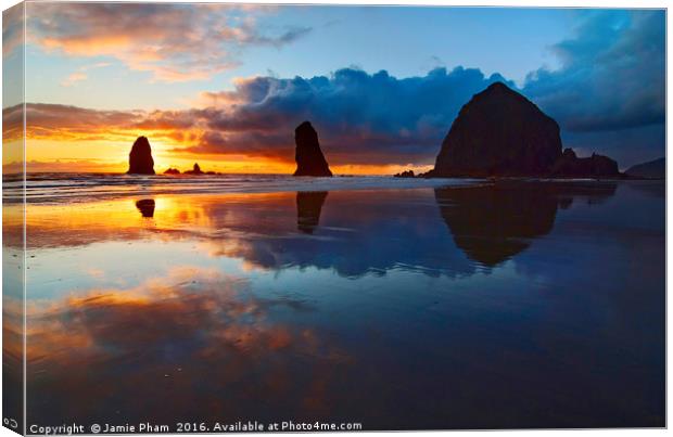 Cannon Beach Sunset in Oregon Canvas Print by Jamie Pham