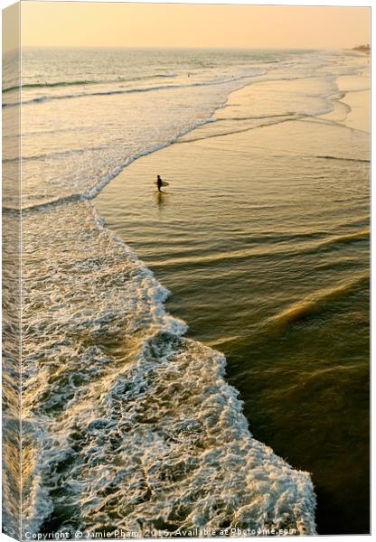 Lone surfer waiting for the perfect wave in Huntin Canvas Print by Jamie Pham