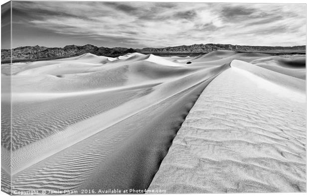 Panoramic view of endless sand dunes in Death Vall Canvas Print by Jamie Pham