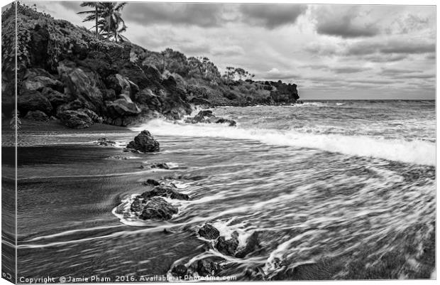 The exotic and famous Black Sand Beach Canvas Print by Jamie Pham