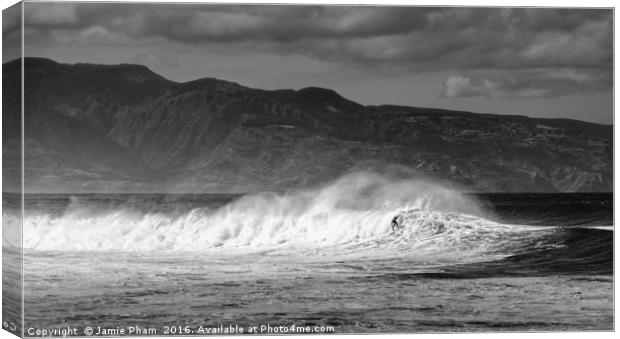 Surfers at the famous Hookipa Beach in Maui Canvas Print by Jamie Pham