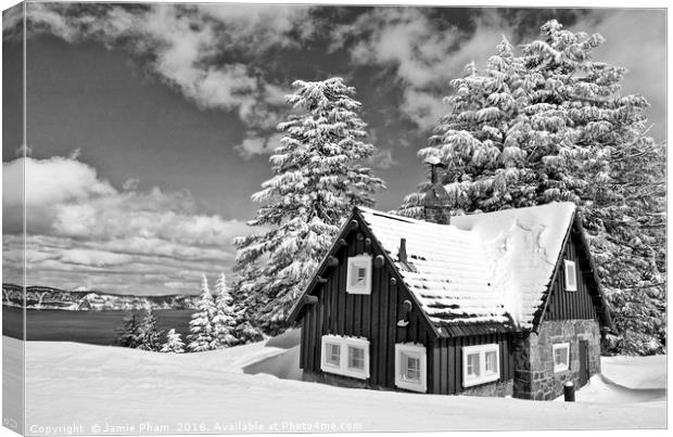 Beautiful view of Crater Lake covered in snow in t Canvas Print by Jamie Pham